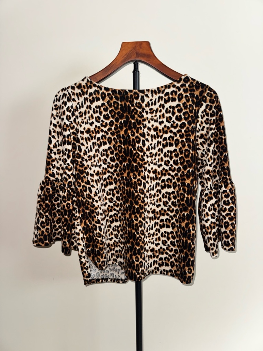 Green Envelope Leopard Print Bell Sleeve Top in Brown and Cream